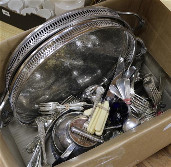 A box of assorted silver plated wares